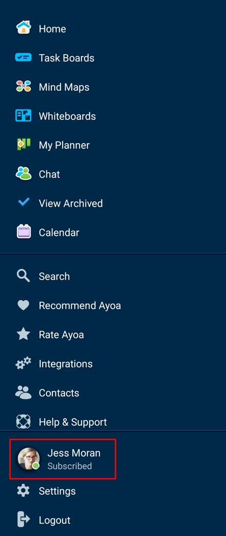 Clicking on avatar in the menu.
