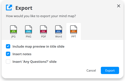 Export option with selected PPT.