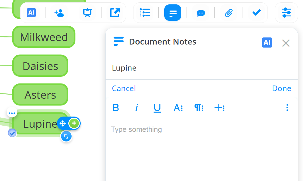Use AI to create branches and notes with Mind Maps