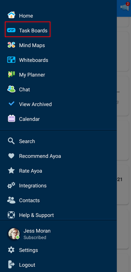 Choosing an Ayoa Task Board on mobile
