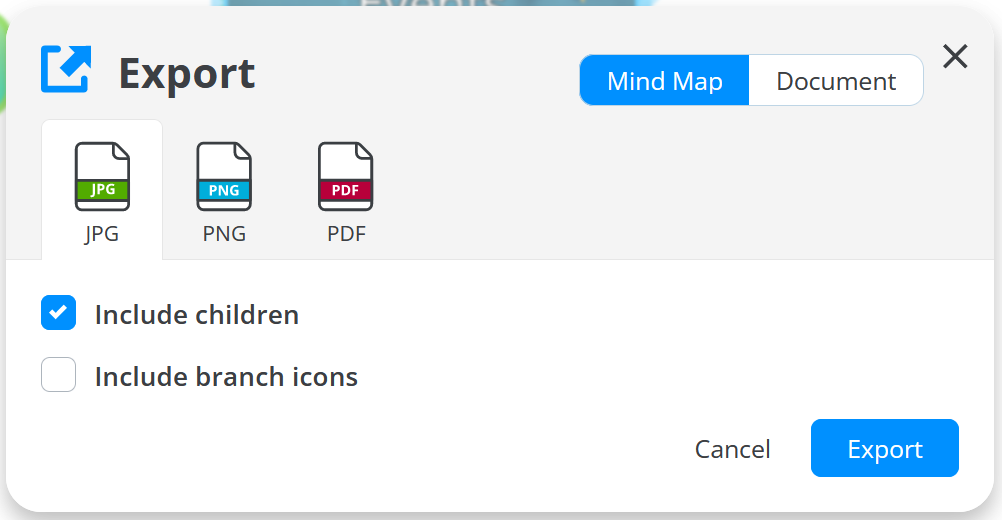 Exporting a Mind Map as a JPG or PNG image
