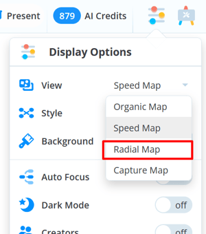 Selecting Radial map from the drop-down menu in Display Options.