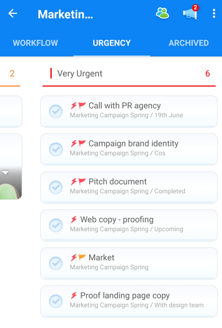 New tasks is shown in the chosen urgency category.