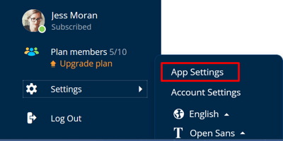 Menu with marked App Settings