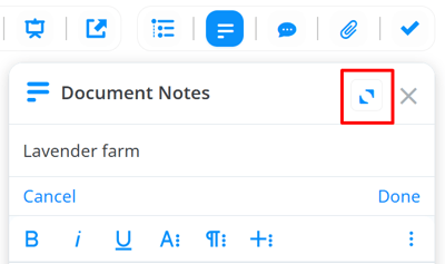 The full screen icon selected in the note.