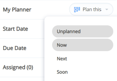 Selecting My planner status for the plan.
