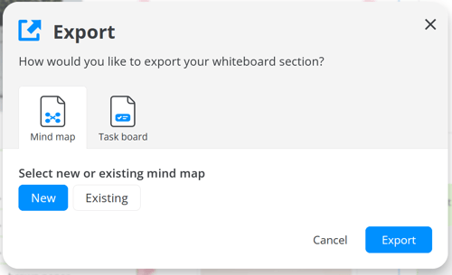 Export option with Mind Map section.