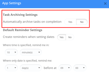 Task Archiving Settings 