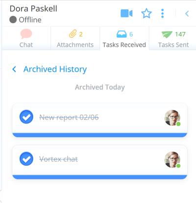 Tasks received archive history.