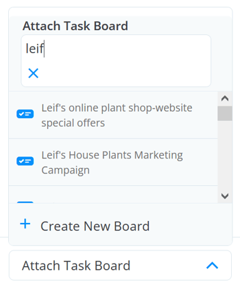 Scroll through task boards or type to search for task board
