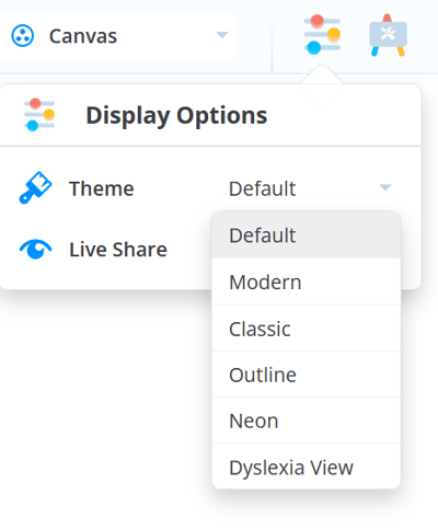 Selecting different themes from the drop-down menu.