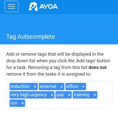View of the tag list.