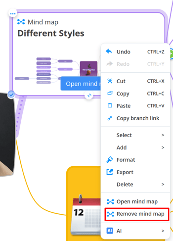 The remove mind map option in the context menu 