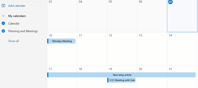 Moving tasks in Outlook calendar.