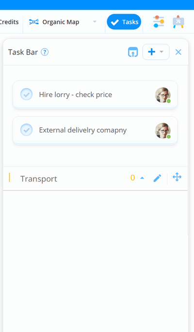 Moving tasks to the category in the side panel.