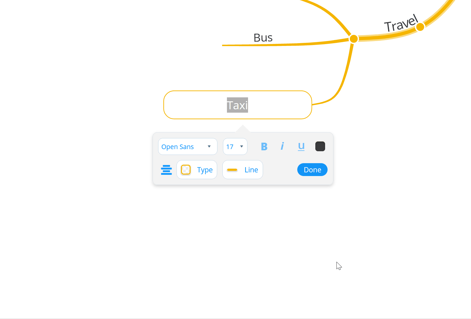 Editing text on the box branch using the format options.