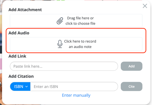 Selecting the audio note section in the attachments. 