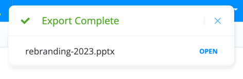 Message with export completed.
