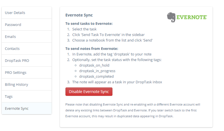 Disable Evernote Sync