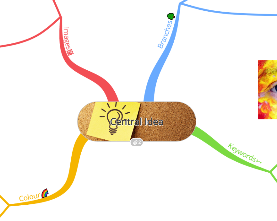 View of the mind map with central idea and colourful branches.