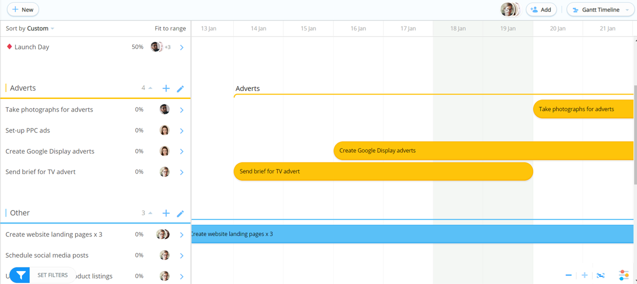 Ayoa's Gantt Timeline view