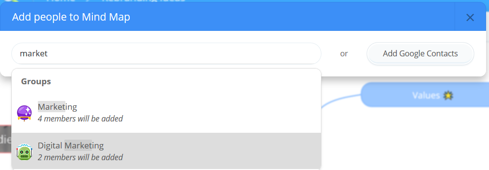 Choose a group to invite to your mind map