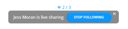 Window with number of users in the live and and Stop Following option.