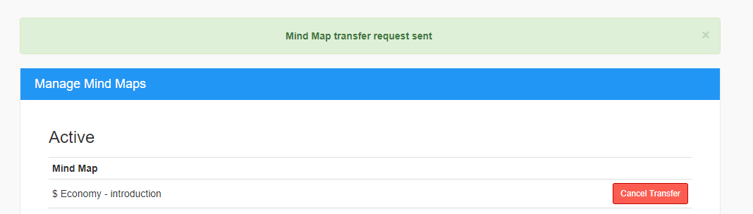 Showing information that mind map transfer request was sent.