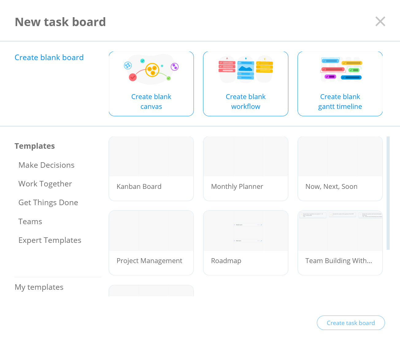 Choose a template to start your Ayoa task board