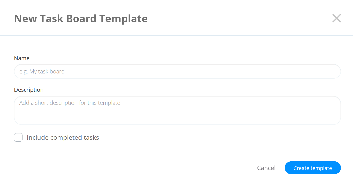 Naming a new template created from the task board.