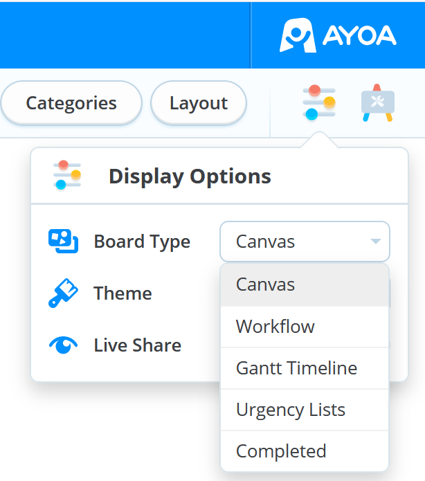 Choose workflow from Ayoa's task board types