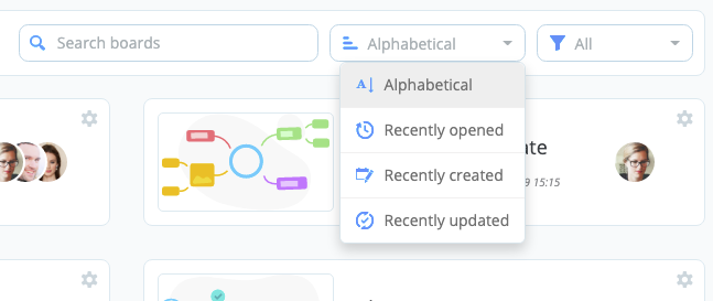 Selecting different options to view boards.