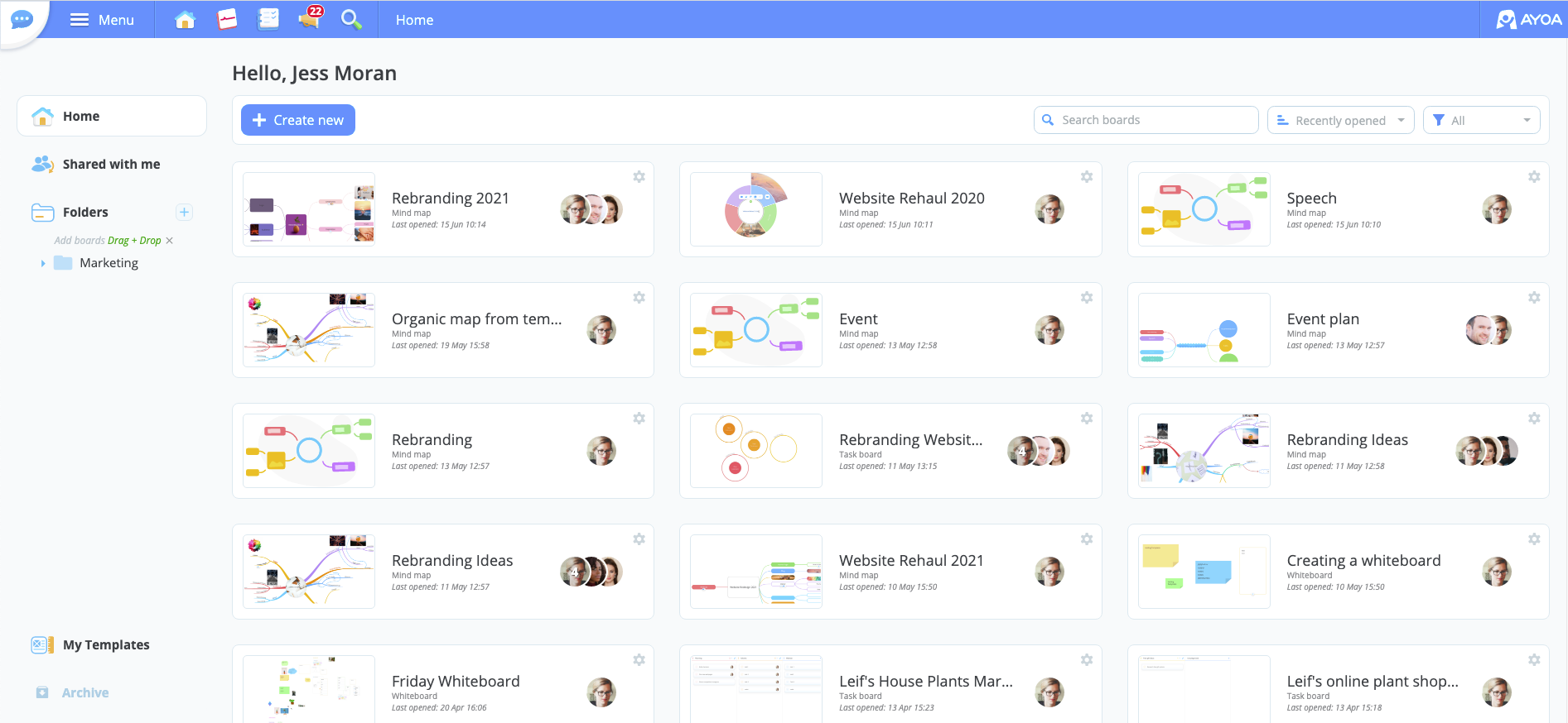 Archiving a Mind Map from the Home page