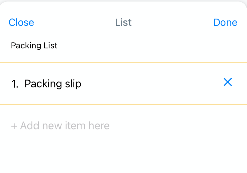 Tap on "+ Add new item here" to add a new list item.