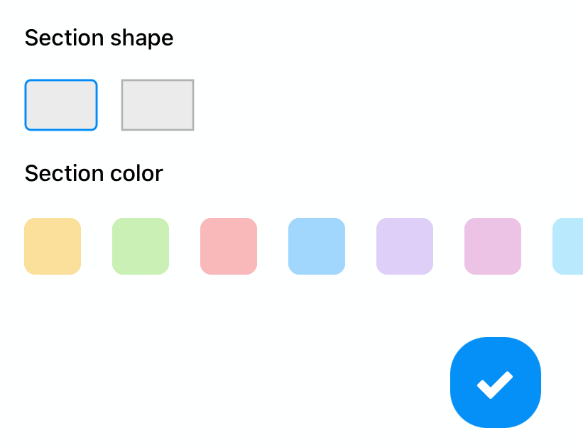 Choose a shape and colour for your section