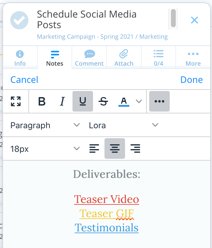 In the notes section, you can add more detail about the task.