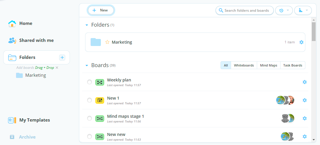 Click the Folder tab to add an existing Ayoa map or board to folder.