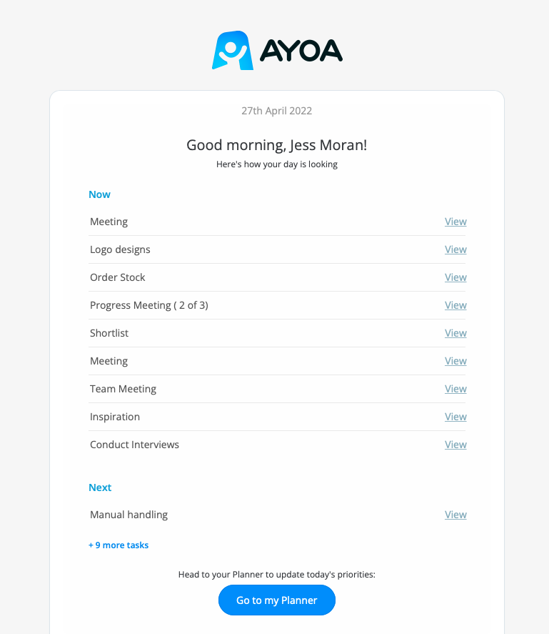 Ayoa's handy daily summary email