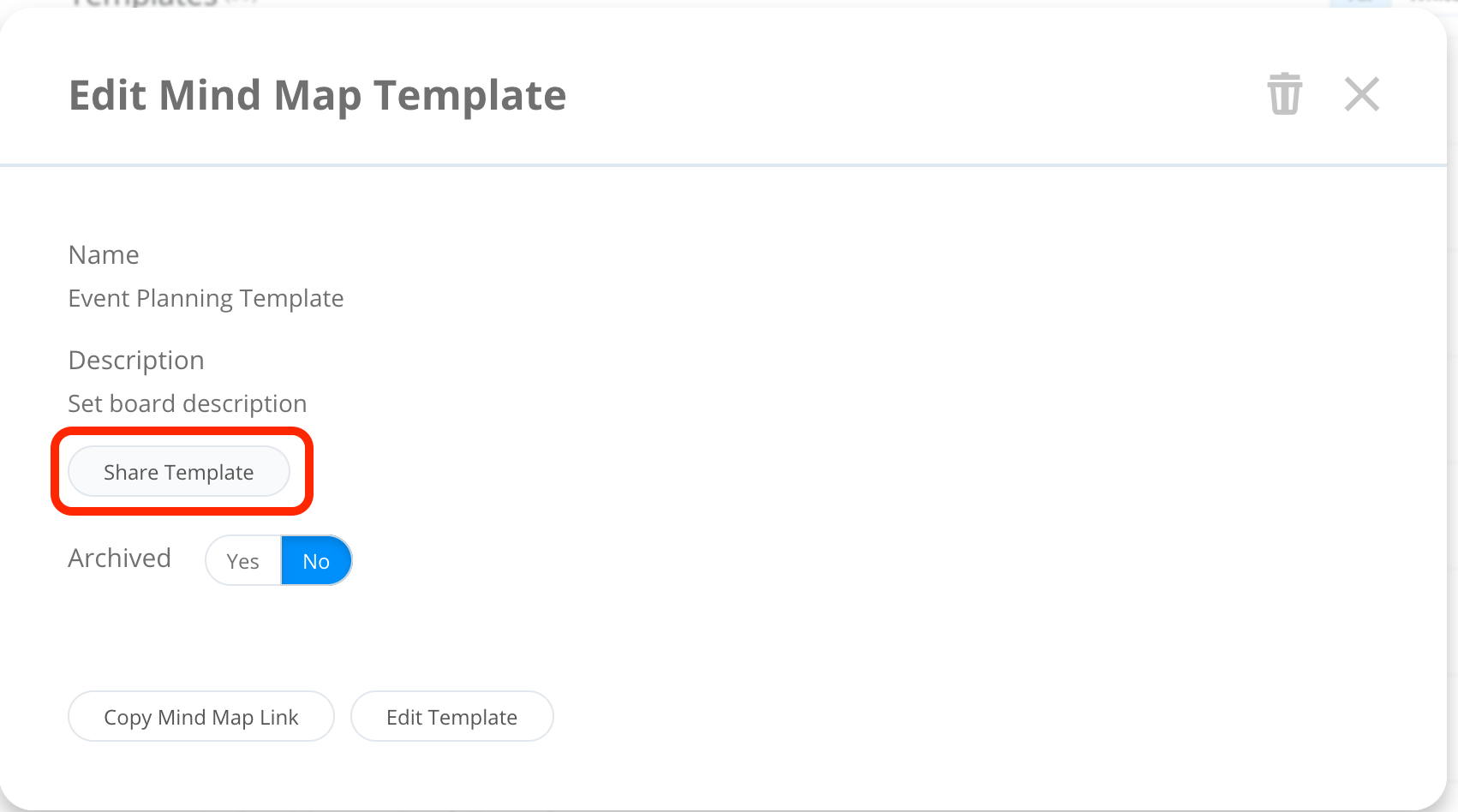 Selecting Share Template option.