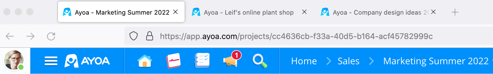View of a few web tabs with Ayoa boards.