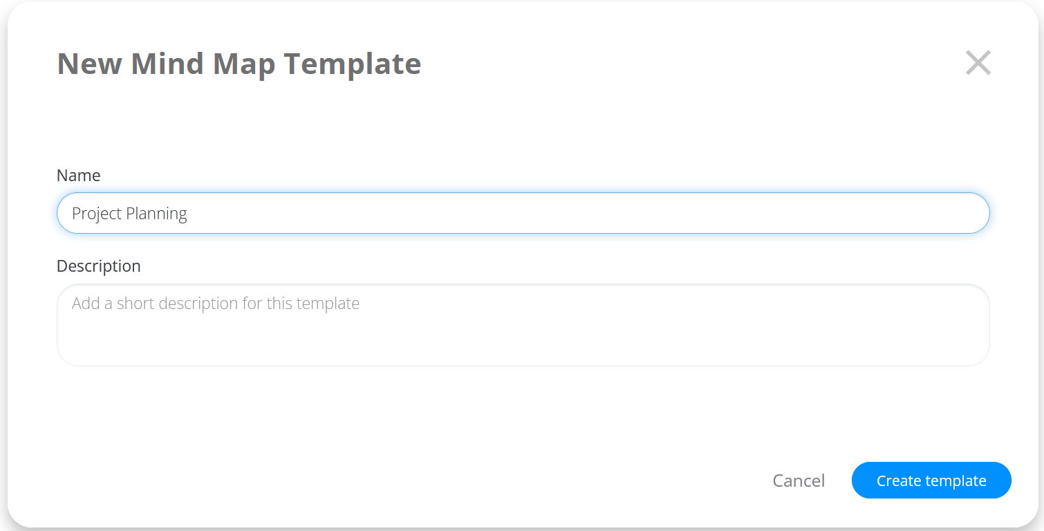 Choose a name and description for your new Ayoa mind map template
