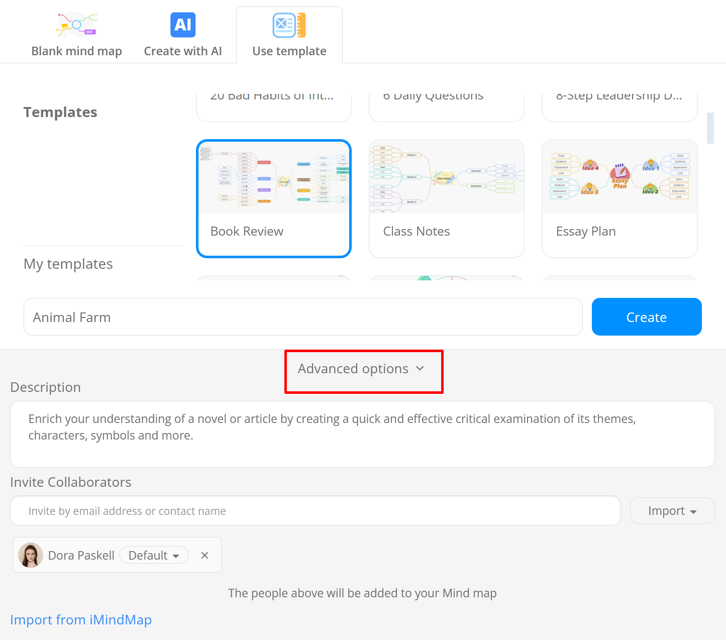 Select your desired template from the ones available and name it. Use the Advanced option to add another users and click Create.