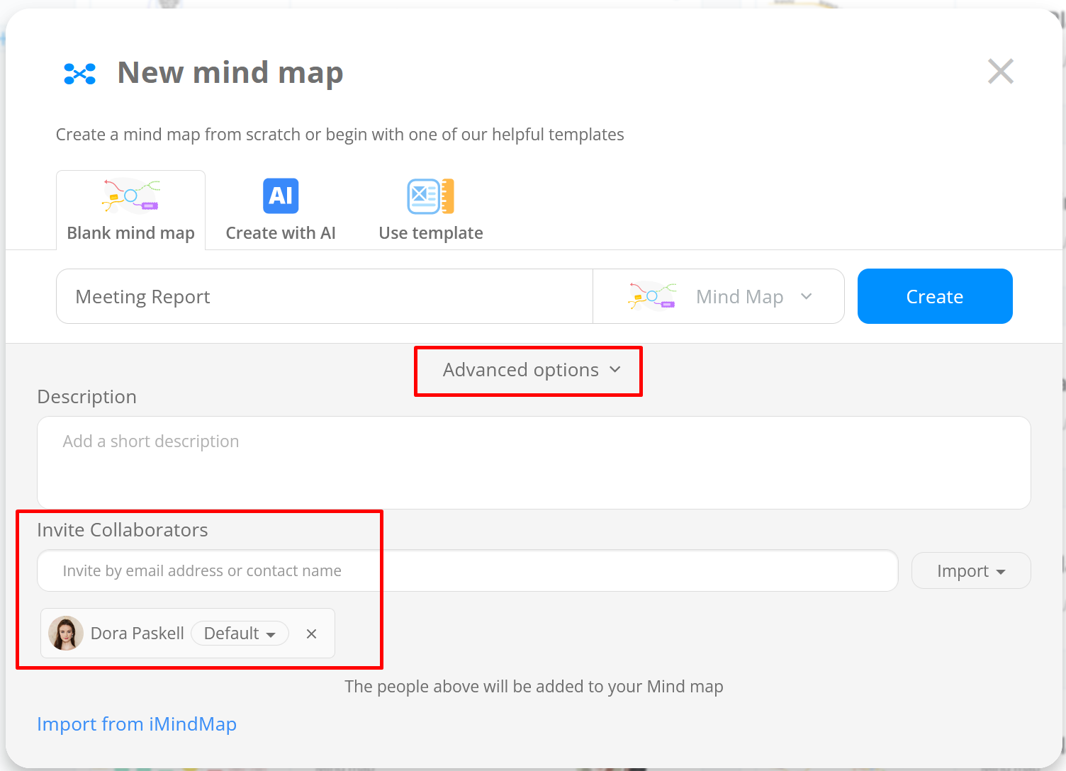 invite people to the new Mind Map under Advanced Options.