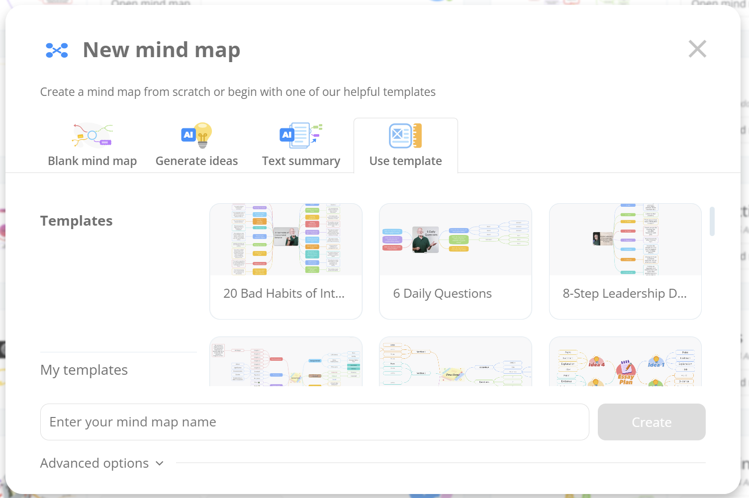 Choose a style for your Ayoa mind map from templates. 