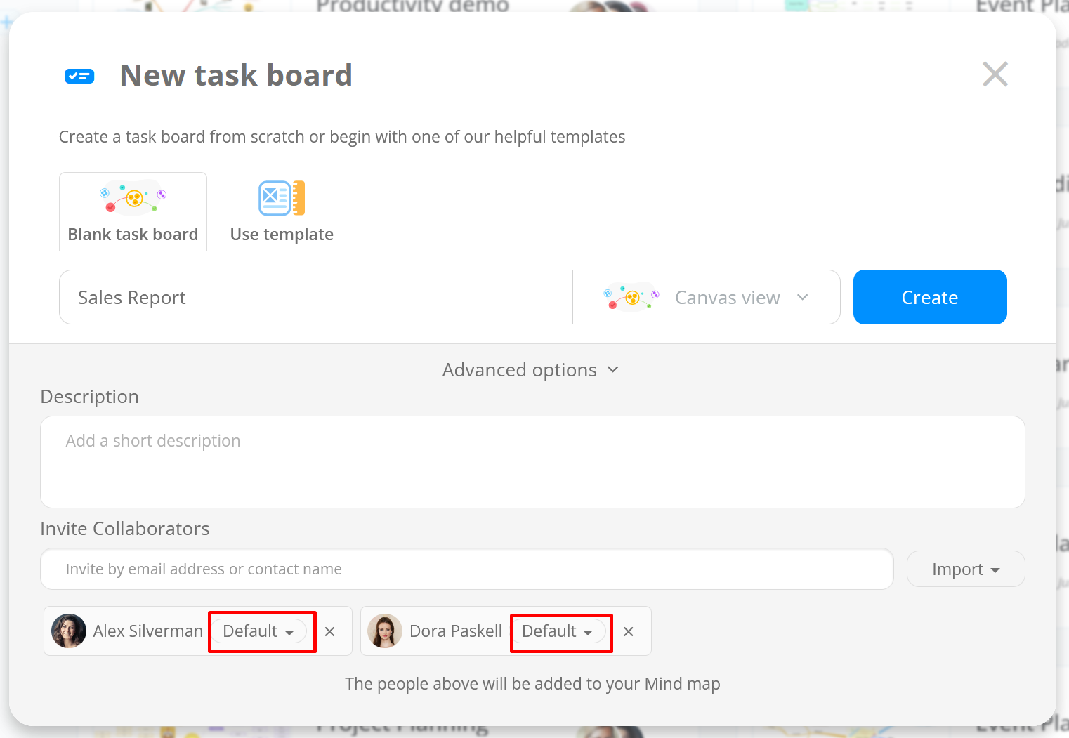 Adding users to the task board.