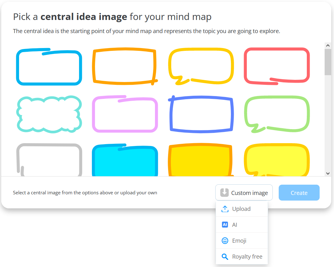 Windows with the central idea styles to choose from