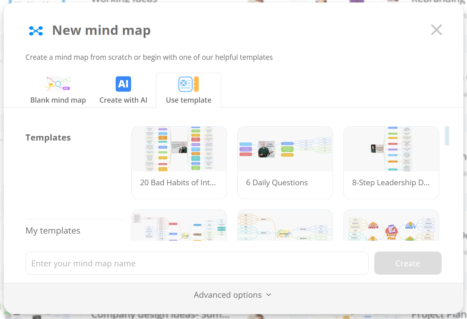 Choose a style for your Ayoa mind map from templates. 