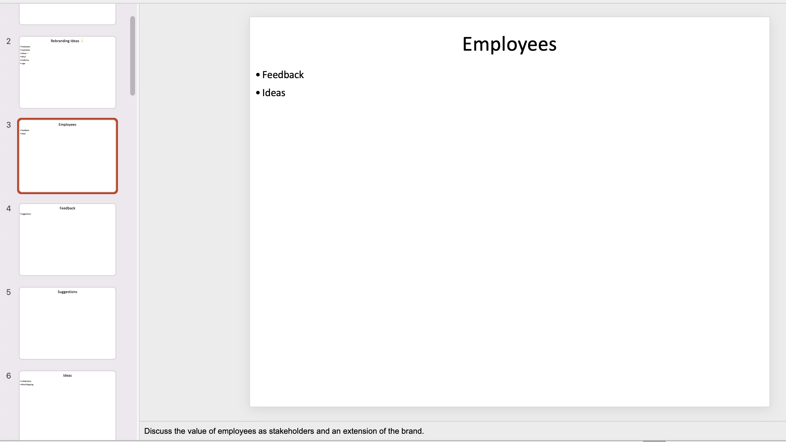 Selecting slides form the side menu.